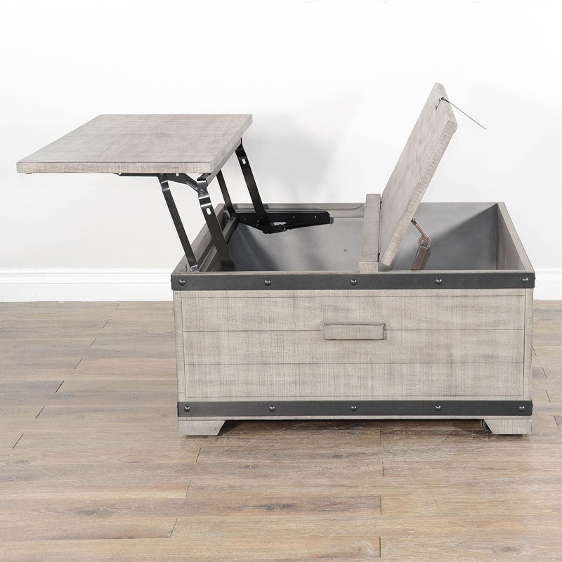 Table basse de rangement relevable gris alpin