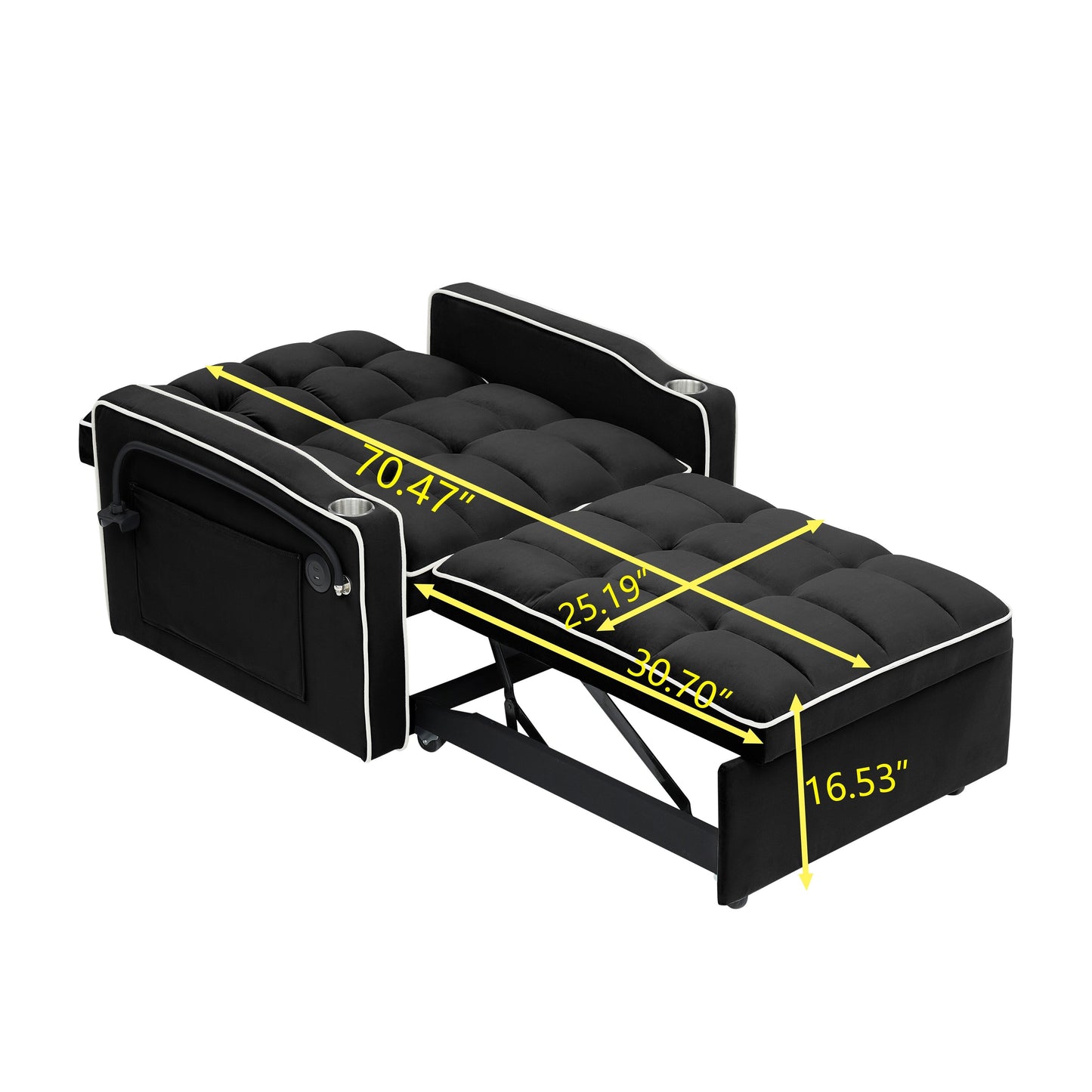 Canapé-lit convertible 3 en 1 moderne 70.86 avec dossier réglable et port de chargement USB pour le salon