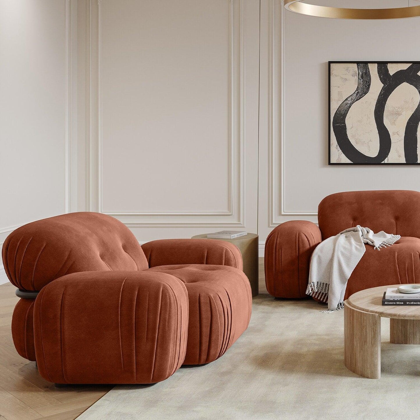 Fauteuil Rune en velours terracotta