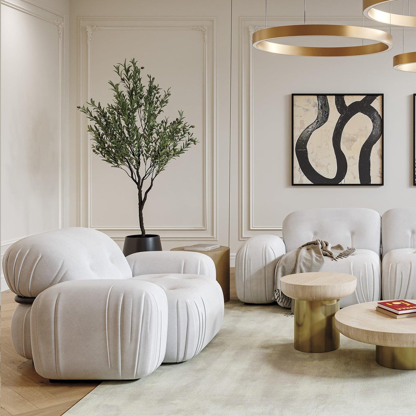 Fauteuil Rune en velours blanc cassé