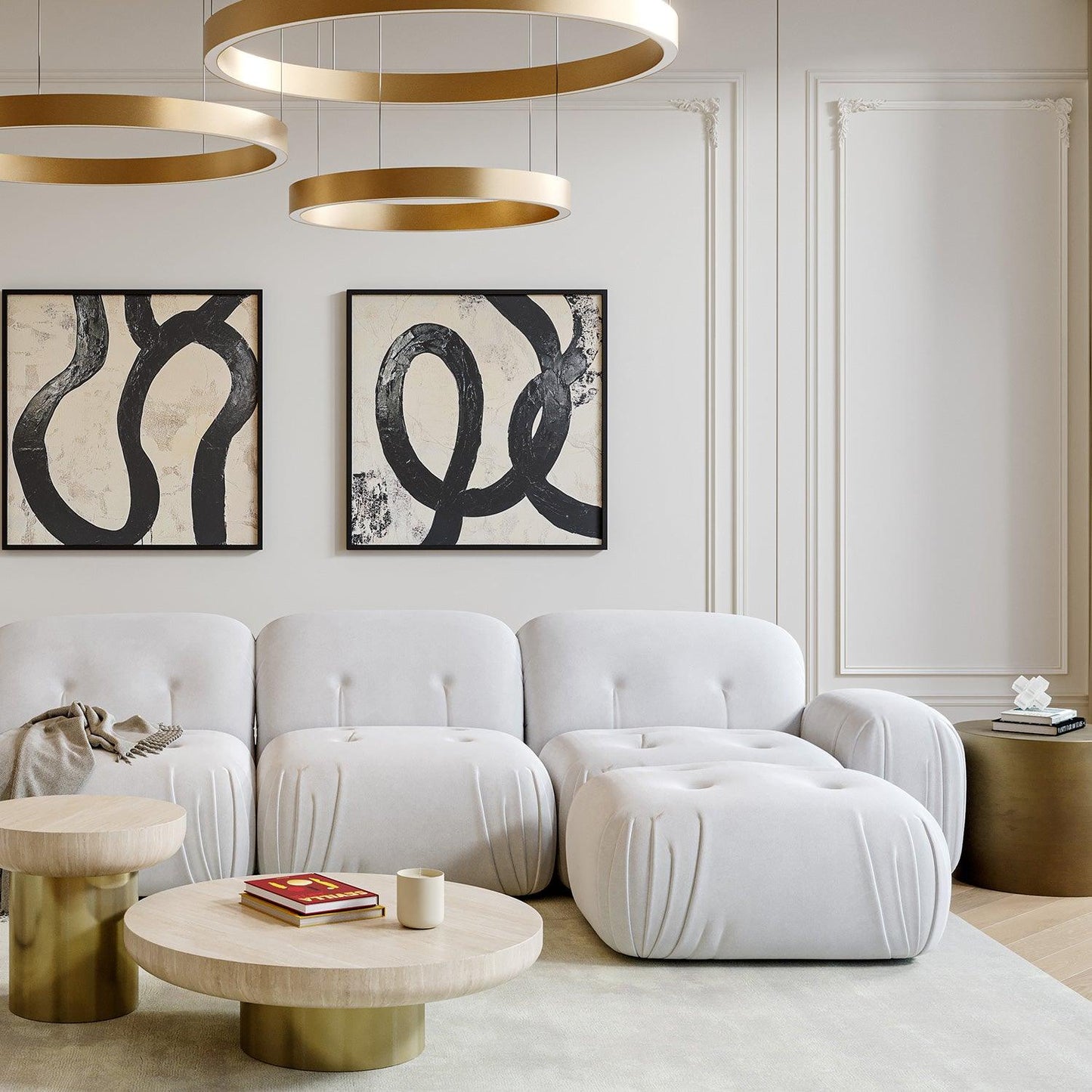 Ottoman Rune en velours blanc cassé