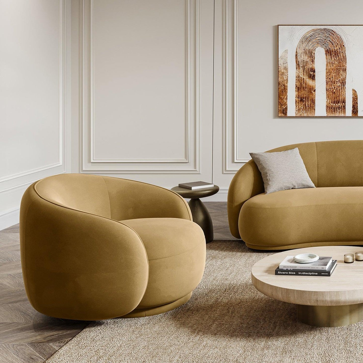 Fauteuil Nido en velours camel | Édition limitée Modani x Kobi Karp