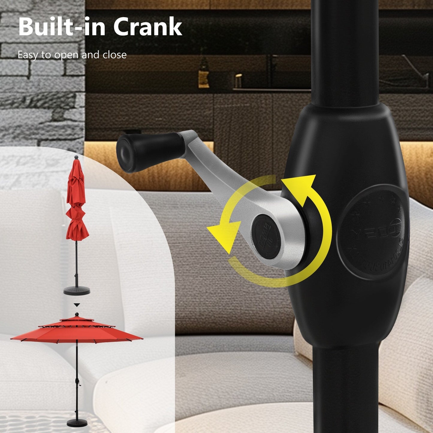 Parasol de terrasse inclinable à 3 niveaux de 10 pieds de MAISON ARTS, parasol d'extérieur à double ventilation avec lumières LED