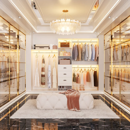 Rackcog Organiseur de placard réglable de 120 pouces avec tiroirs, système de placard avec étagères de bricolage pour placards et dressings