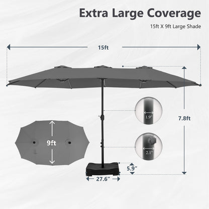 Parasol double extra large de 15 pieds pour patio double face de MAISON ARTS avec base incluse