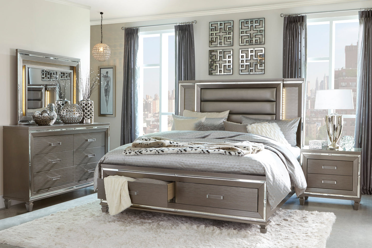 Collection de rangement pour chambre à coucher Tamsin gris argenté