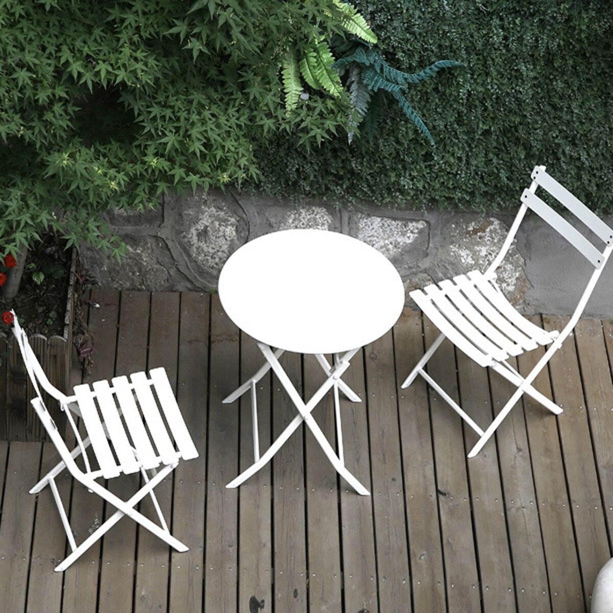 Ensemble bistro de patio 3 pièces avec table ronde pliable et chaises
