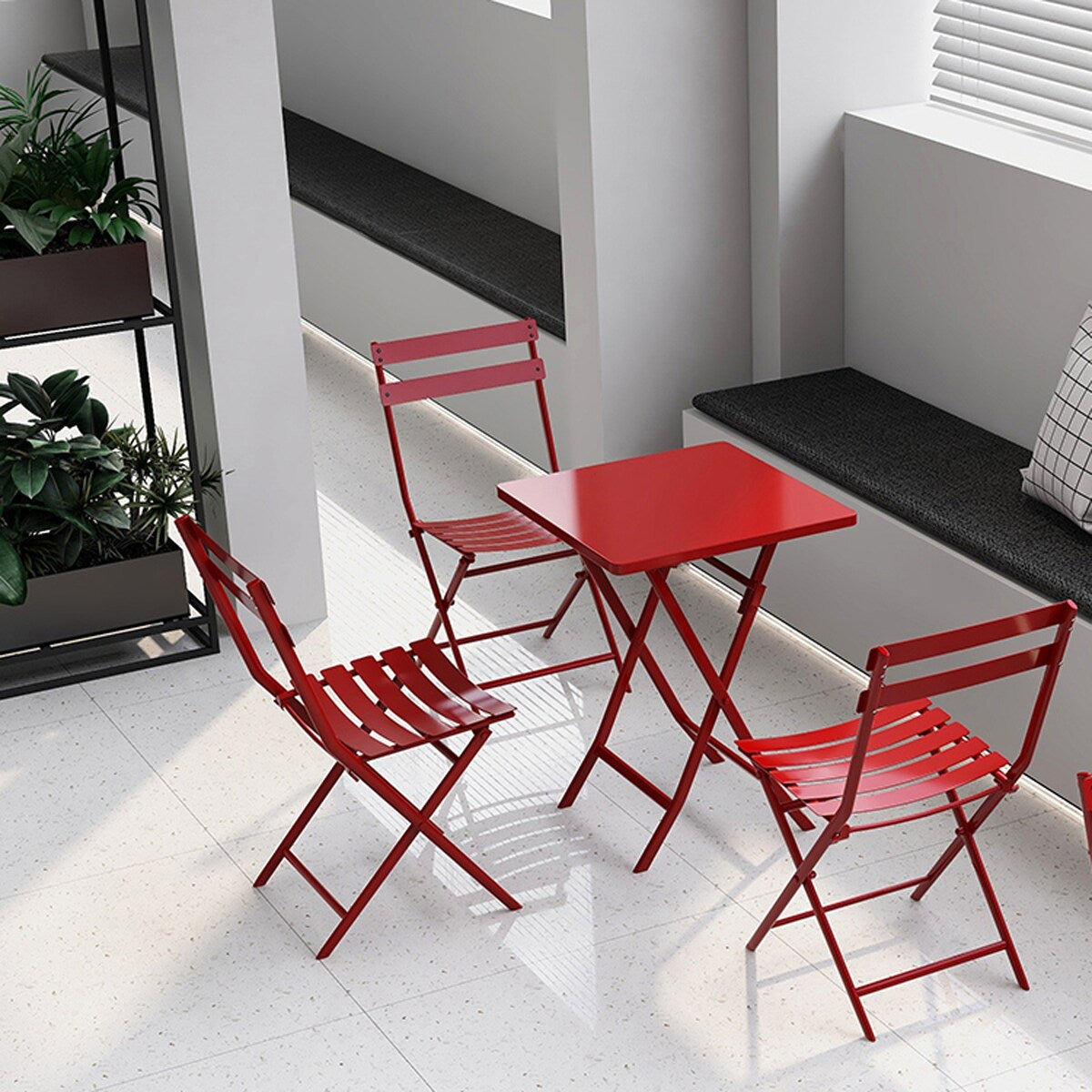 Ensemble bistro minimaliste de patio 3 pièces avec table carrée pliable et chaises - 3 pièces