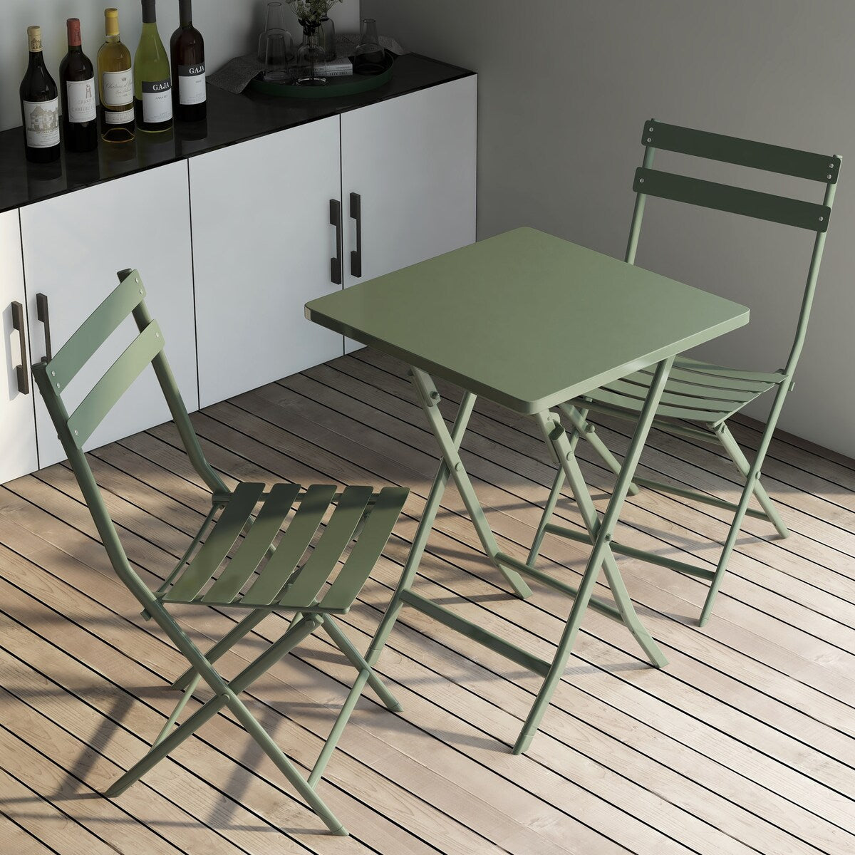 Ensemble bistro minimaliste de patio 3 pièces avec table carrée pliable et chaises - 3 pièces