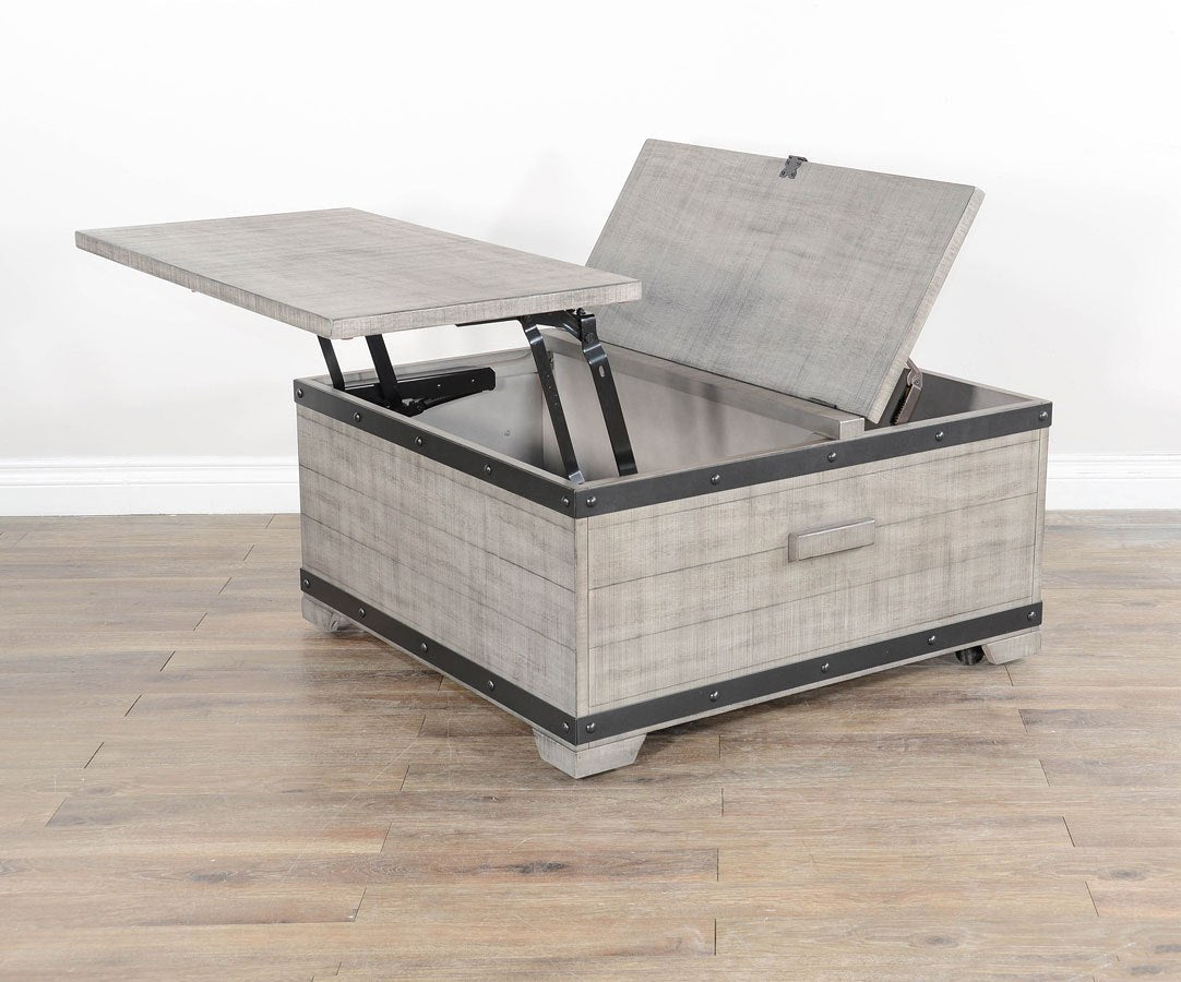 Table basse de rangement relevable gris alpin 
