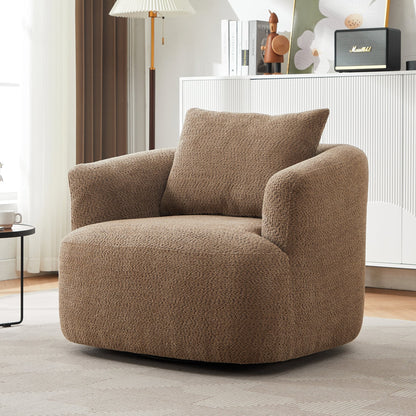 Fauteuil pivotant à 360°, fauteuil d'appoint Boucle 38,2" avec coussin décoratif, fauteuil rembourré en forme de tonneau avec accoudoirs incurvés