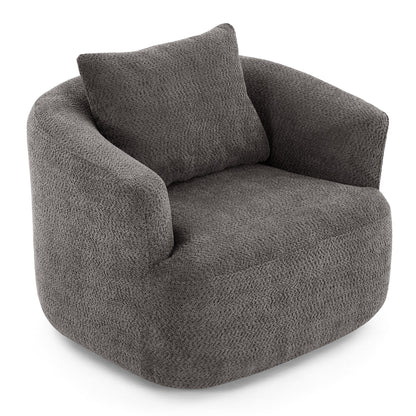 Fauteuil pivotant à 360°, fauteuil d'appoint Boucle 38,2" avec coussin décoratif, fauteuil rembourré en forme de tonneau avec accoudoirs incurvés