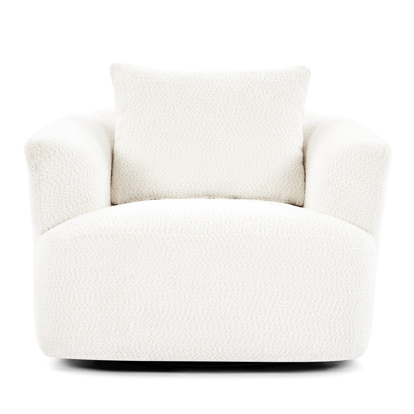 Fauteuil pivotant à 360°, fauteuil d'appoint Boucle 38,2" avec coussin décoratif, fauteuil rembourré en forme de tonneau avec accoudoirs incurvés