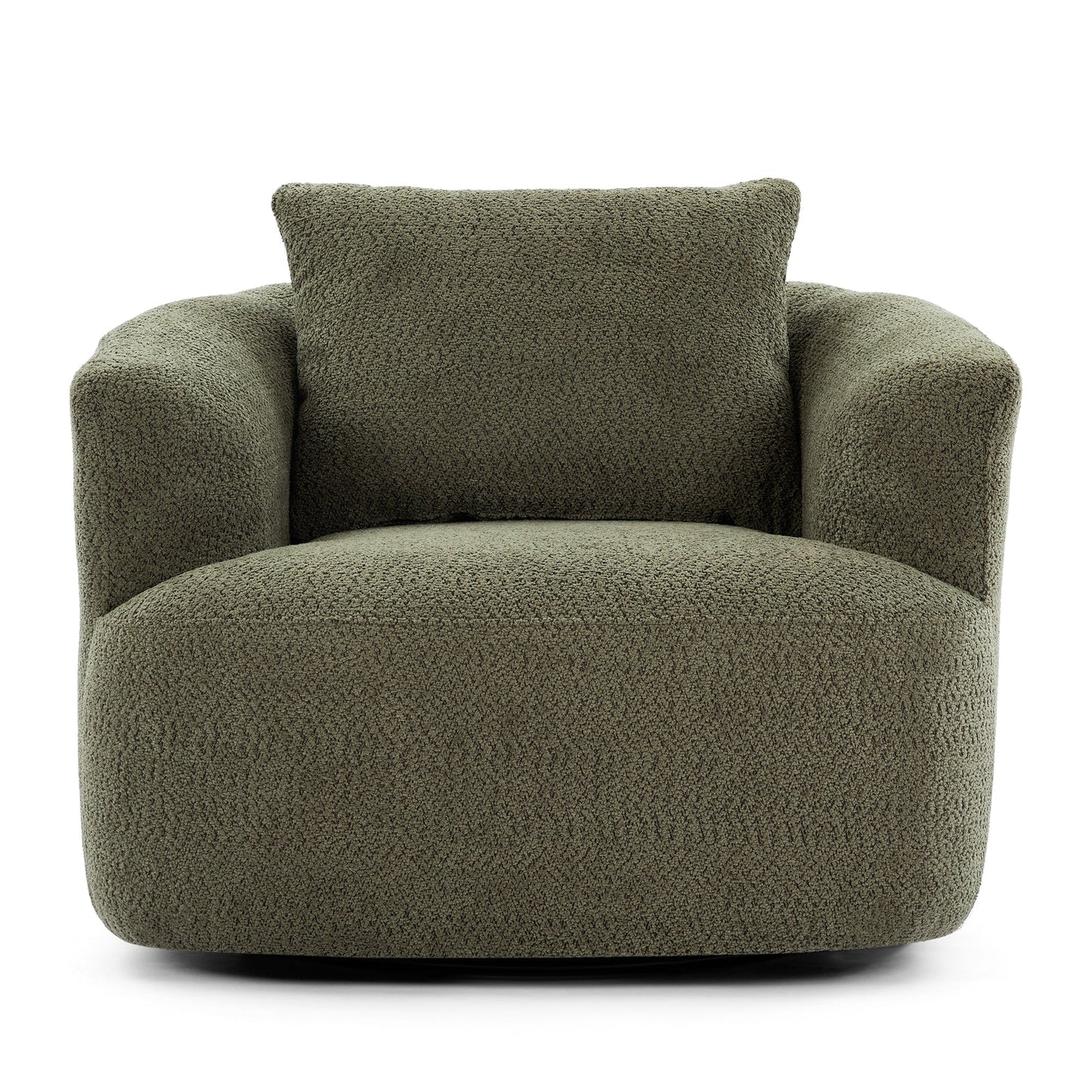 Fauteuil pivotant à 360°, fauteuil d'appoint Boucle 38,2" avec coussin décoratif, fauteuil rembourré en forme de tonneau avec accoudoirs incurvés