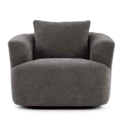 Fauteuil pivotant à 360°, fauteuil d'appoint Boucle 38,2" avec coussin décoratif, fauteuil rembourré en forme de tonneau avec accoudoirs incurvés