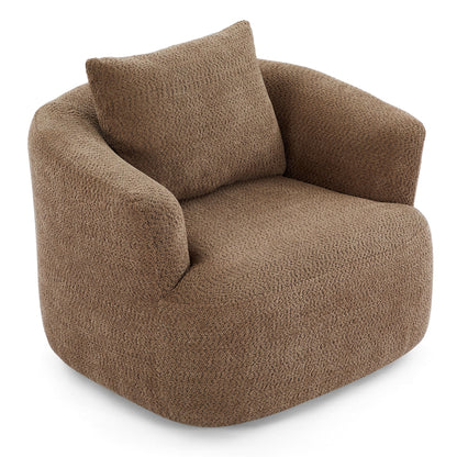 Fauteuil pivotant à 360°, fauteuil d'appoint Boucle 38,2" avec coussin décoratif, fauteuil rembourré en forme de tonneau avec accoudoirs incurvés