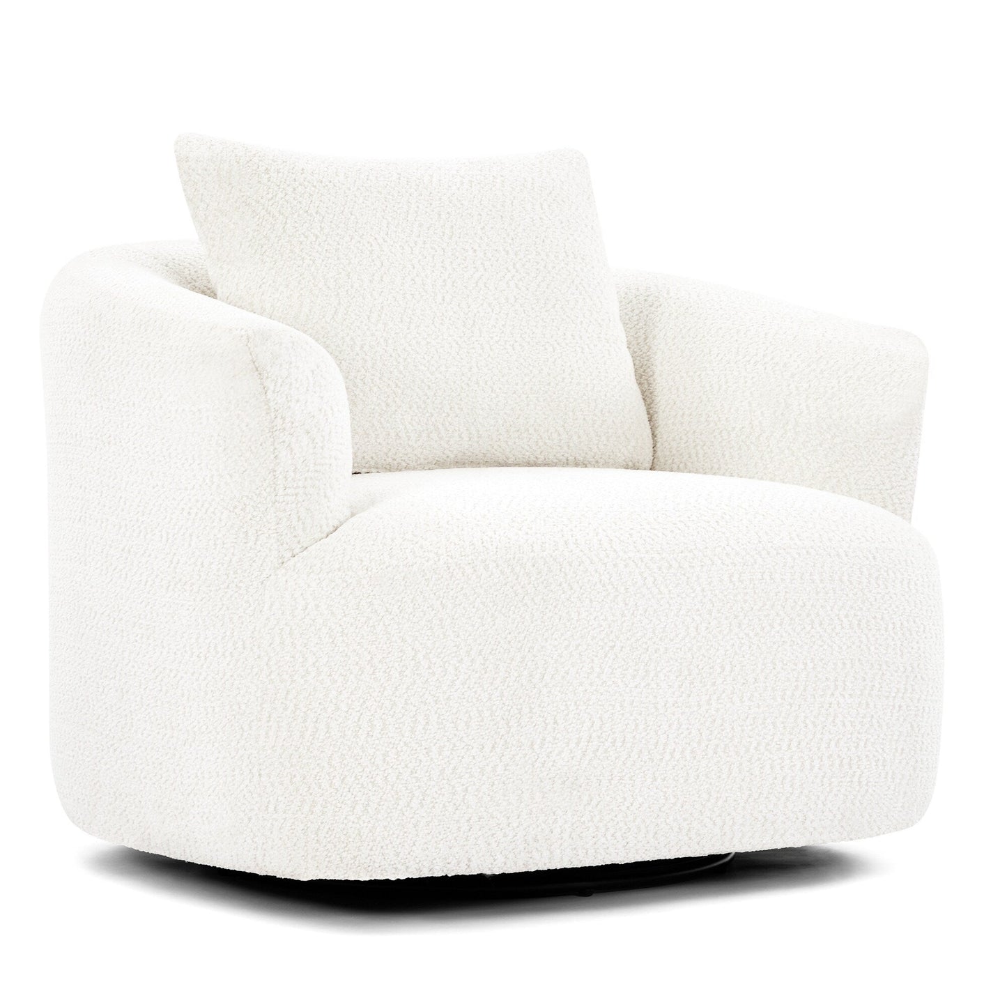 Fauteuil pivotant à 360°, fauteuil d'appoint Boucle 38,2" avec coussin décoratif, fauteuil rembourré en forme de tonneau avec accoudoirs incurvés