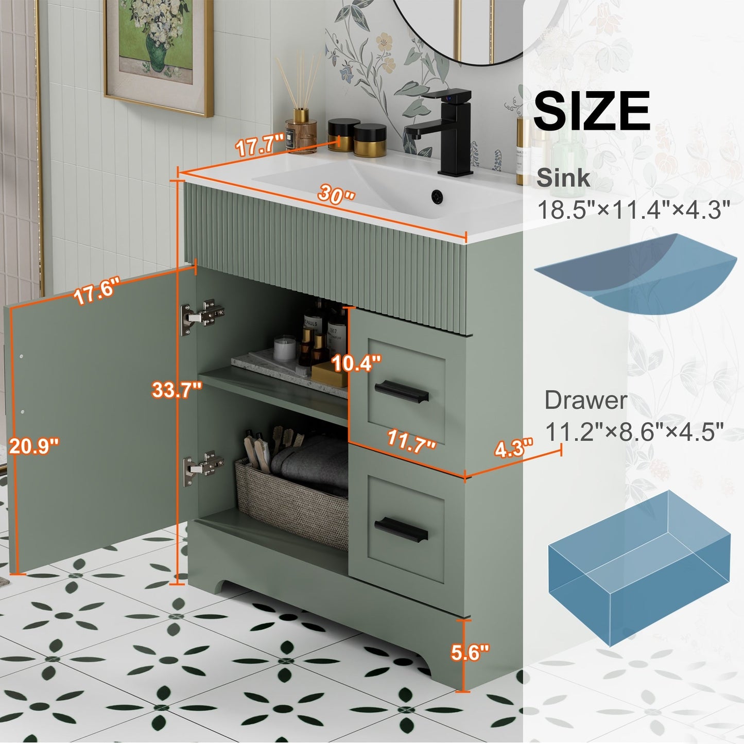 Ensemble de meuble-lavabo Wavy Line 30/36/48 avec lavabo et robinet