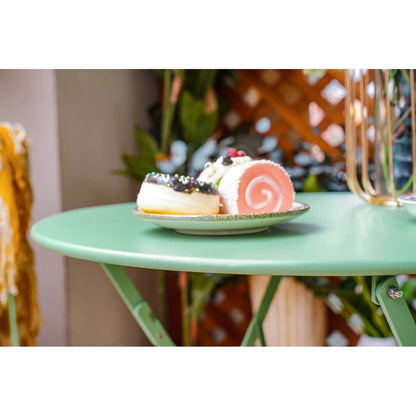 Ensemble bistrot pliant en métal 3 pièces, résistant aux intempéries, pour l'extérieur et l'intérieur, idéal pour la terrasse, la cour et le jardin.