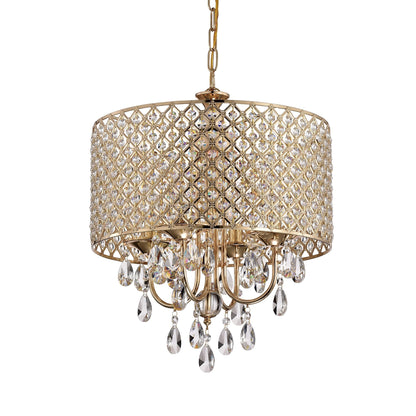 Lustre tambour à perles rondes avec cristaux suspendus