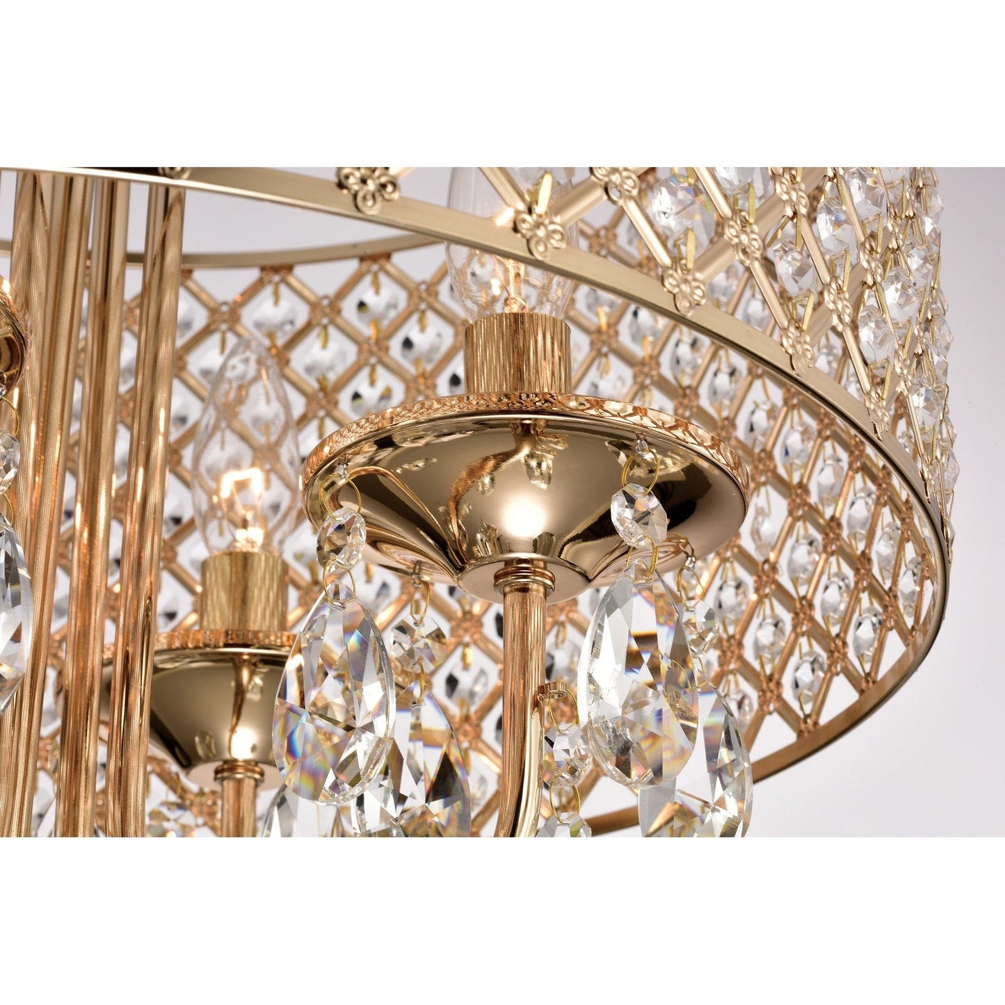 Lustre tambour à perles rondes avec cristaux suspendus