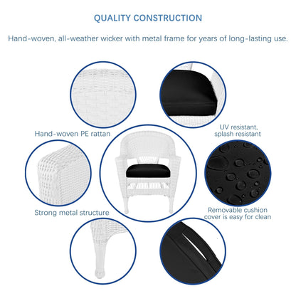 Ensemble de salle à manger en résine tressée blanche 5 pièces