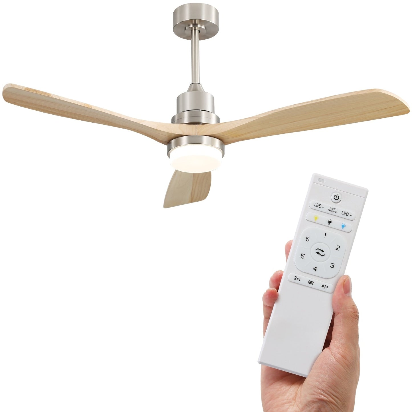 Ventilateur de plafond d'intérieur en bois Sofucor 52 avec télécommande et éclairage intégré en option