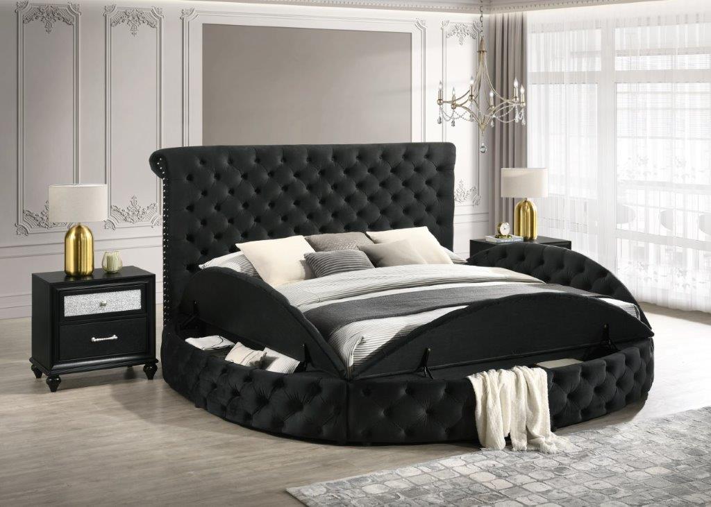 Lit de rangement en velours noir Brigette 