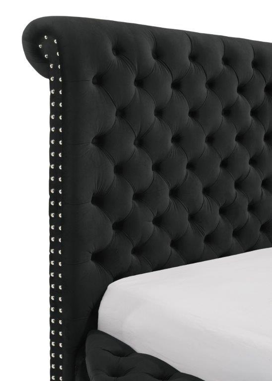 Lit de rangement en velours noir Brigette 