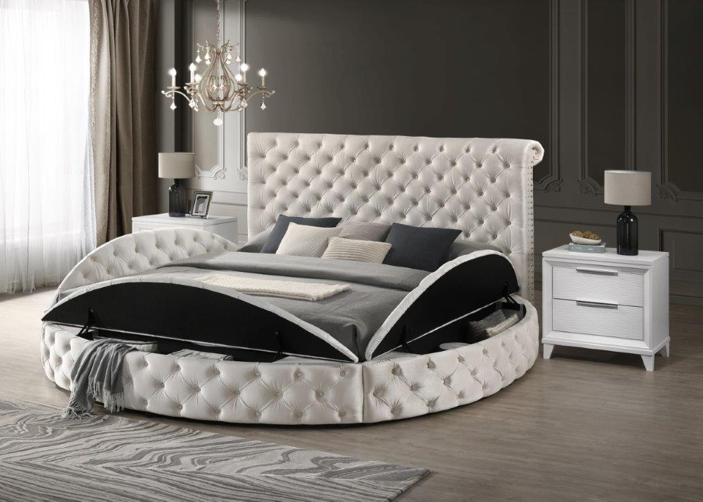 Lit coffre en velours ivoire Brigette 