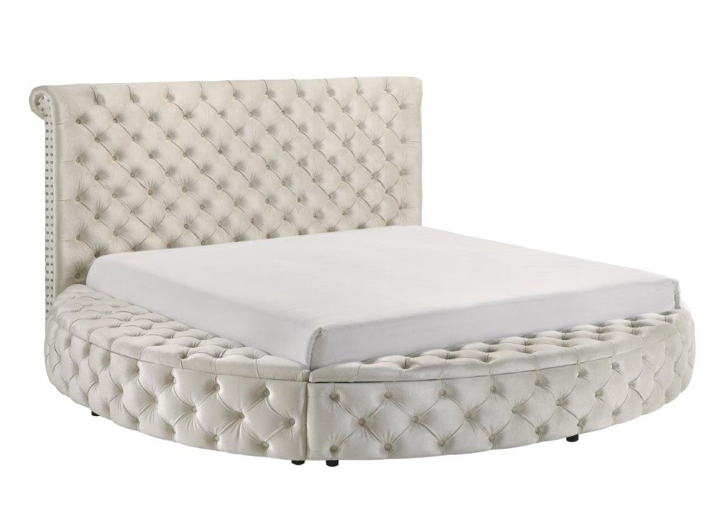 Lit coffre en velours ivoire Brigette 