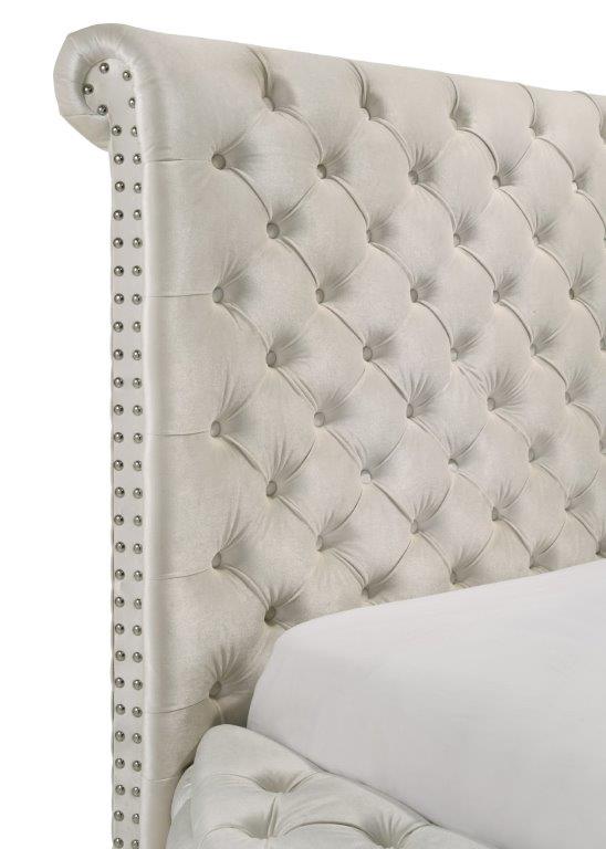 Lit coffre en velours ivoire Brigette 
