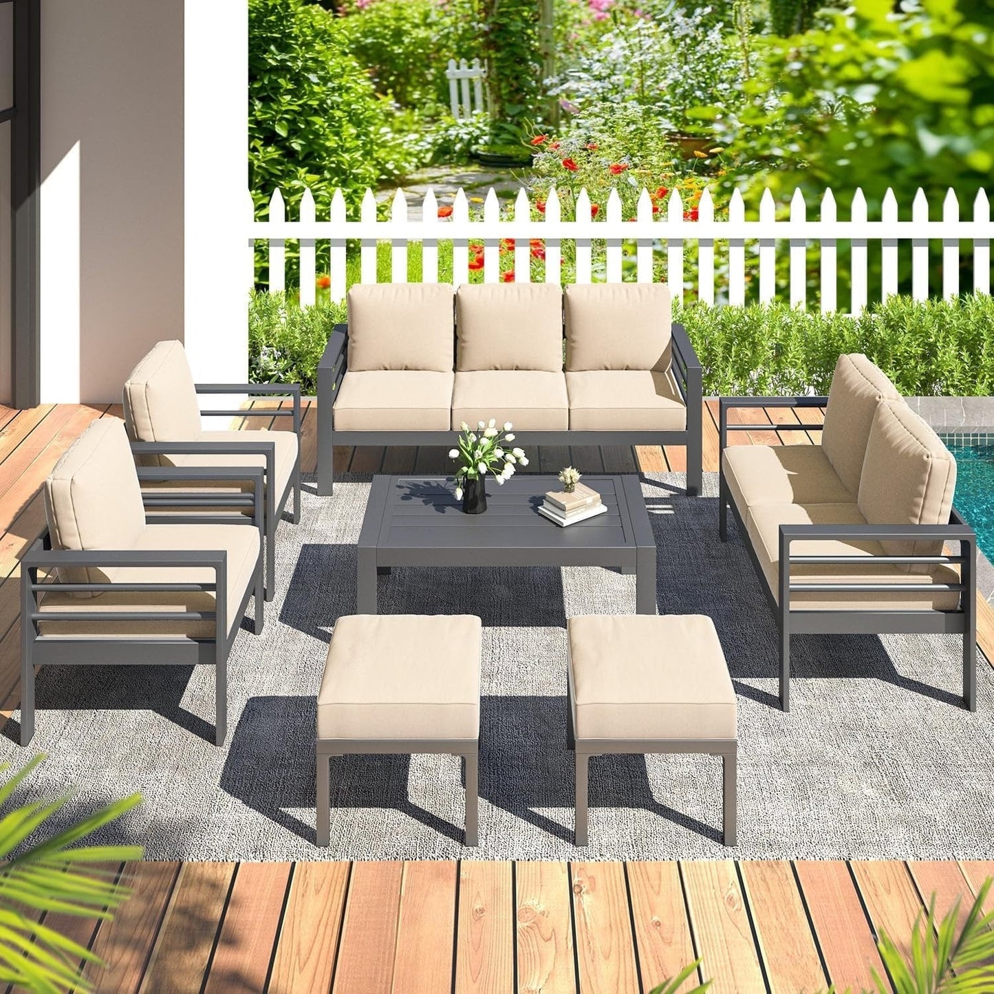 Ensemble de meubles de patio en aluminium AECOJOY 7 pièces Ensemble de conversation d'extérieur