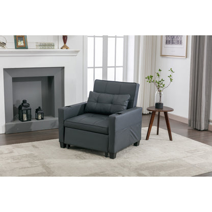 Canapé-lit convertible en similicuir noir avec ports USB