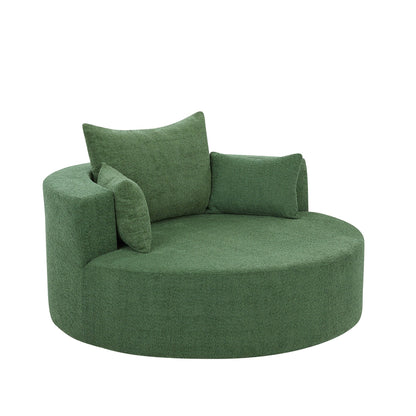 Fauteuil d'appoint en chenille, fauteuil rond avec base pivotante à 360 degrés et 3 coussins amovibles