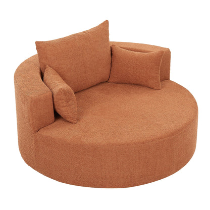 Fauteuil d'appoint en chenille, fauteuil rond avec base pivotante à 360 degrés et 3 coussins amovibles