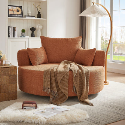 Fauteuil d'appoint en chenille, fauteuil rond avec base pivotante à 360 degrés et 3 coussins amovibles