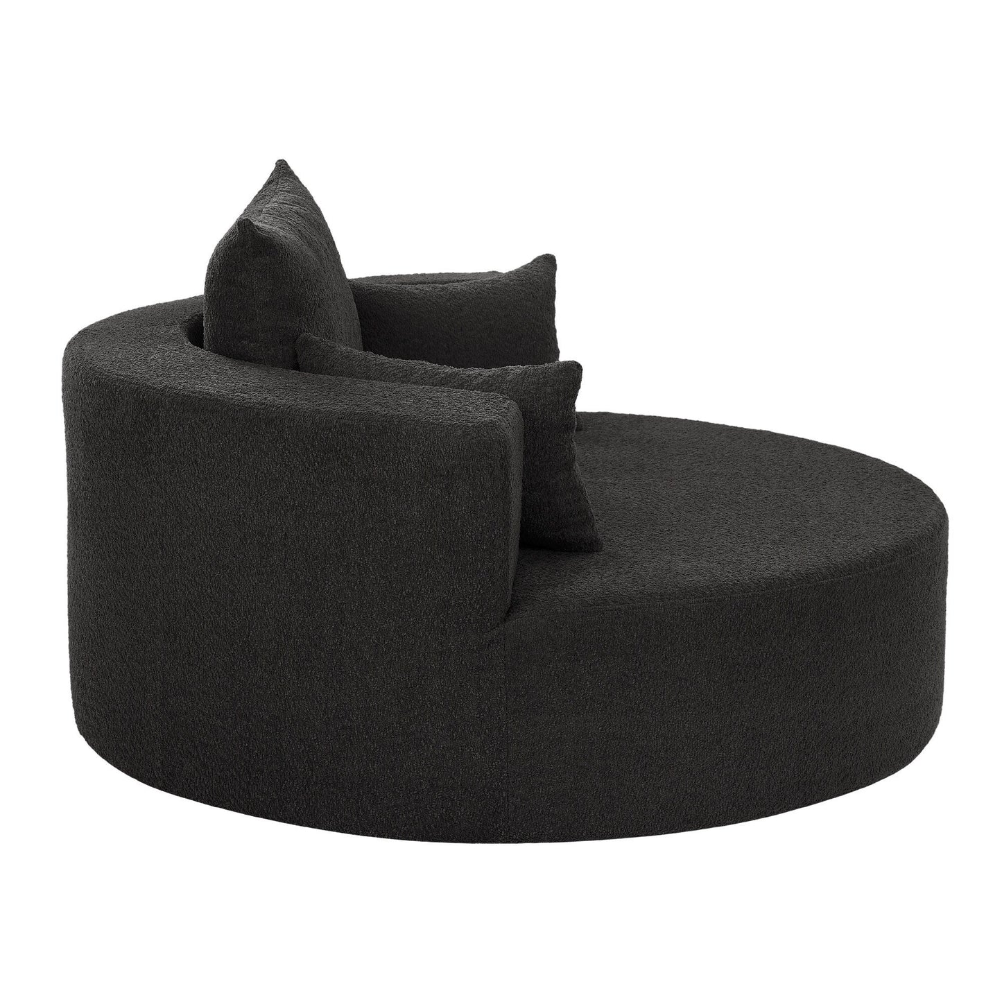Fauteuil d'appoint en chenille, fauteuil rond avec base pivotante à 360 degrés et 3 coussins amovibles