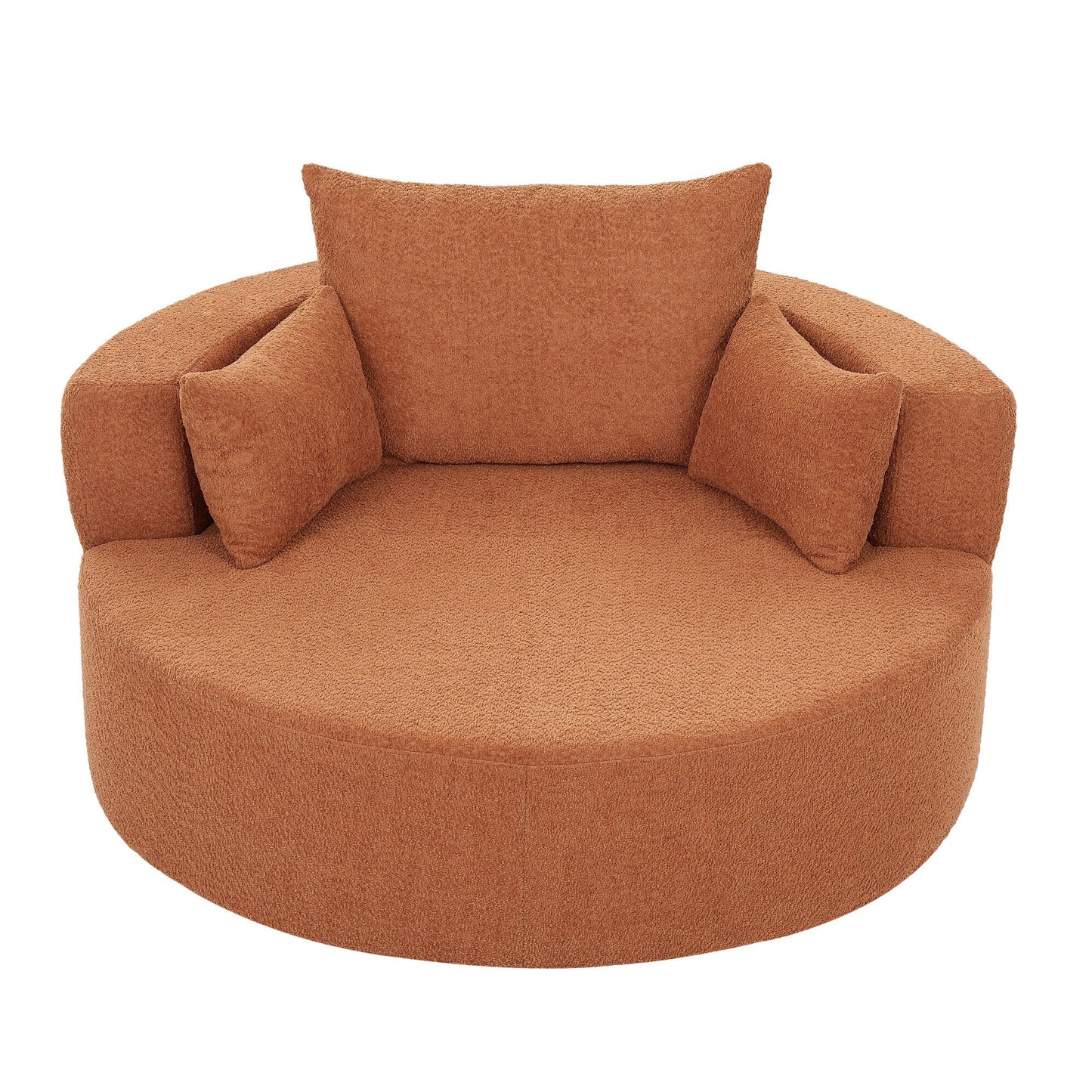 Fauteuil d'appoint en chenille, fauteuil rond avec base pivotante à 360 degrés et 3 coussins amovibles