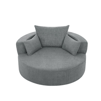 Fauteuil d'appoint en chenille, fauteuil rond avec base pivotante à 360 degrés et 3 coussins amovibles