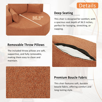 Fauteuil d'appoint en chenille, fauteuil rond avec base pivotante à 360 degrés et 3 coussins amovibles