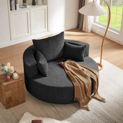 Fauteuil d'appoint en chenille, fauteuil rond avec base pivotante à 360 degrés et 3 coussins amovibles