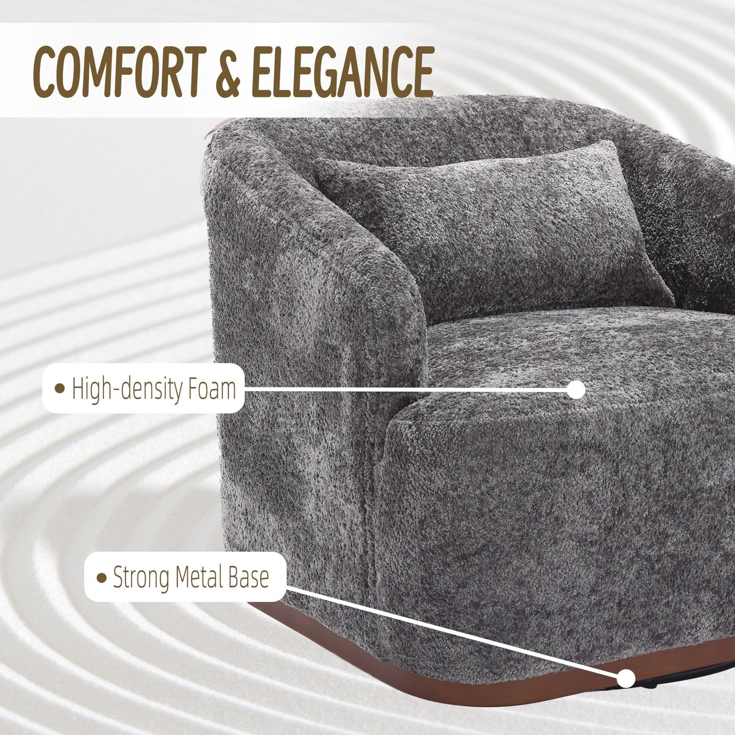 Fauteuil pivotant en chenille, canapé d'appoint confortable à 360 degrés pour salon, chambre et bureau avec coussin amovible