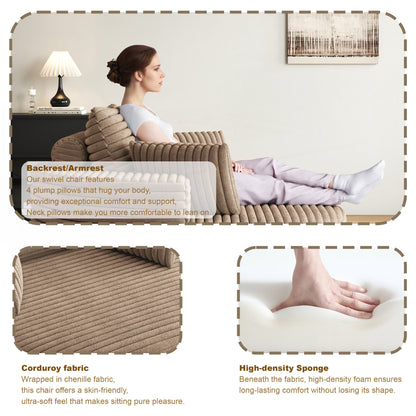 Chaise pivotante simple en velours côtelé et mousse chenille