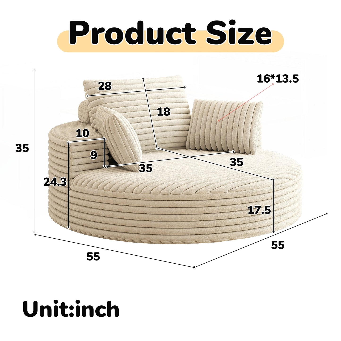 Chaise pivotante simple en velours côtelé et mousse chenille