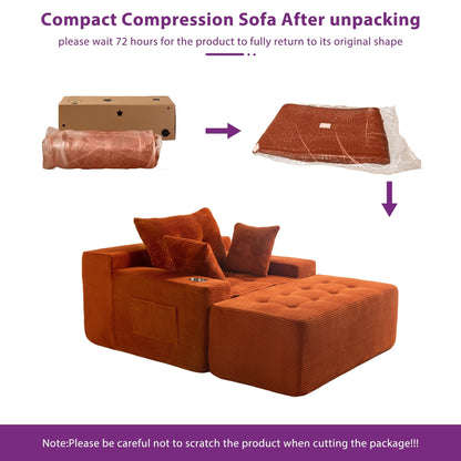 Canapé pouf rembourré en velours côtelé et mousse à mémoire de forme avec pouf - 48,4 L x 67,7 l x 24,4 H