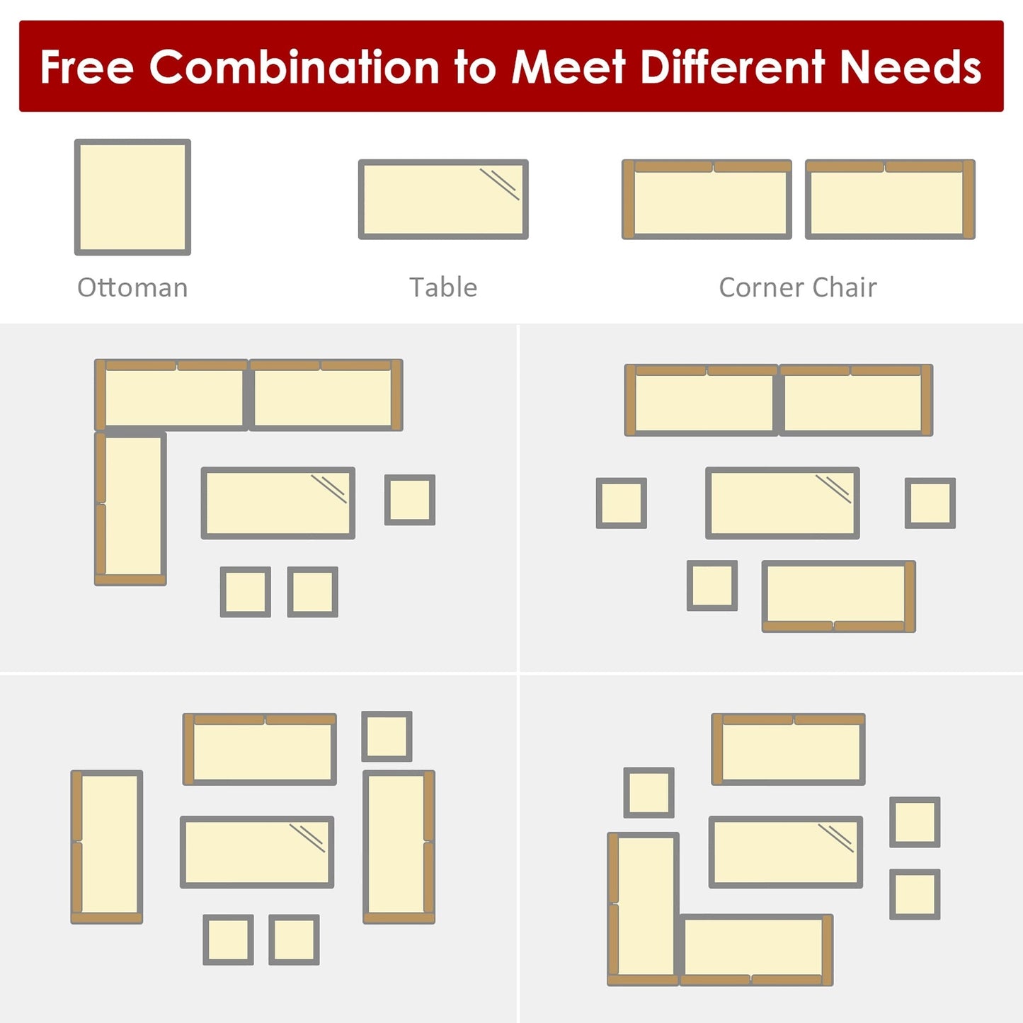 Ensemble de salle à manger en rotin Costway 7 pièces avec canapé sectionnel et pouf - Voir les détails