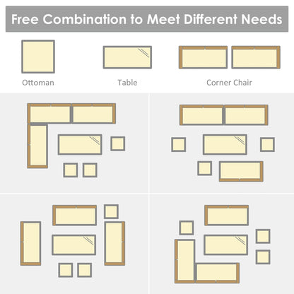 Ensemble de salle à manger en rotin Costway 7 pièces avec canapé sectionnel et pouf - Voir les détails