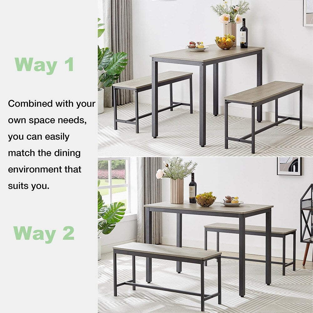 Ensemble table à manger, table de bar en bois, table de cuisine avec 2 bancs - 3 pièces