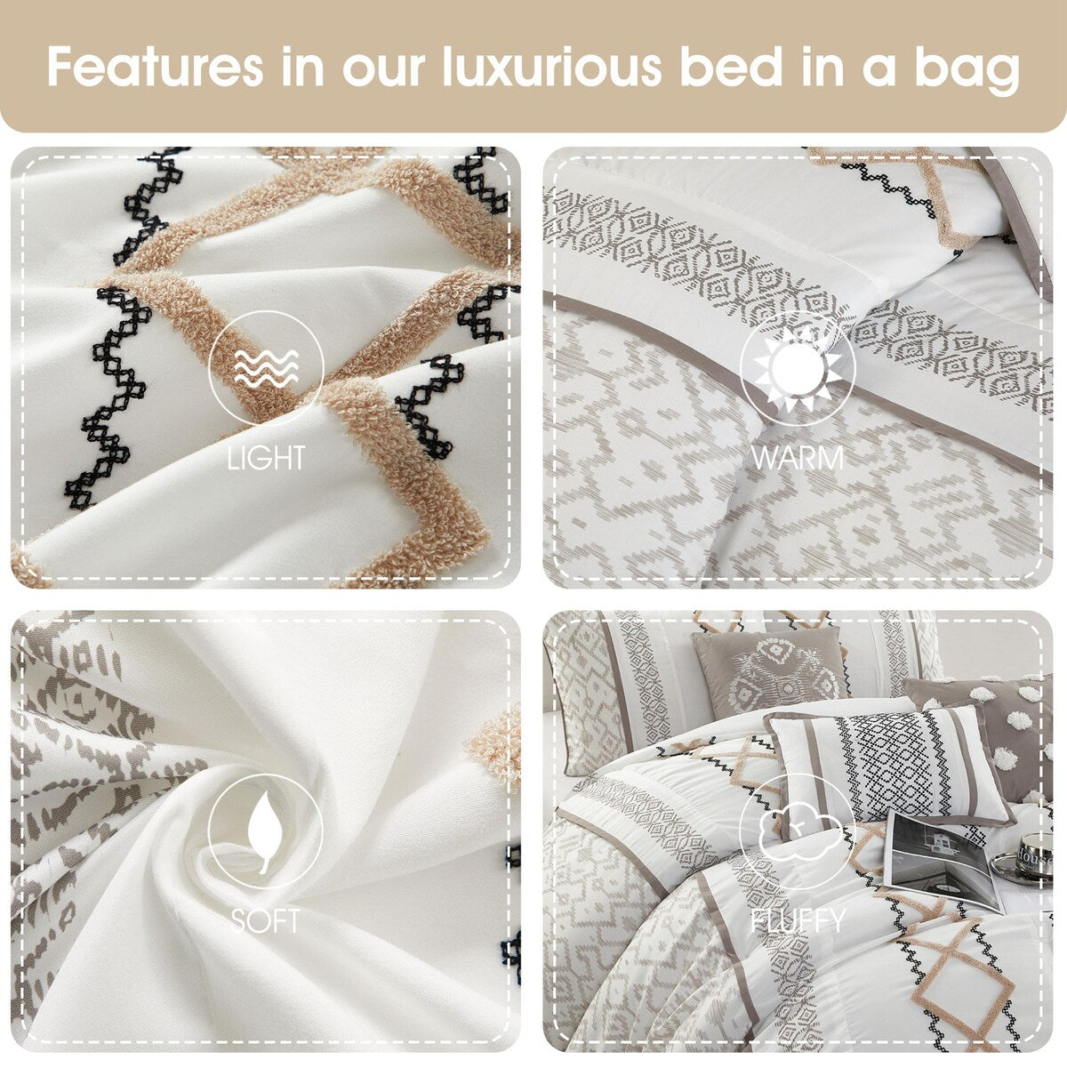 Ensemble de couette brodée bohème Nanshing Trina 15 pièces